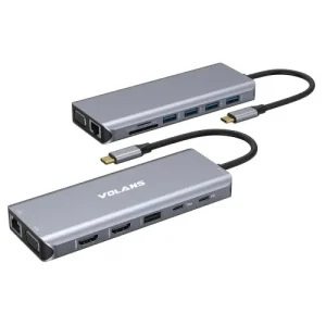 Volans Aluminium USB Type-C 14-in-1 Triple Display Multi Port Adapter