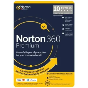 Norton 360 Premium 10 Device 1 Year Subscription - Digital Download